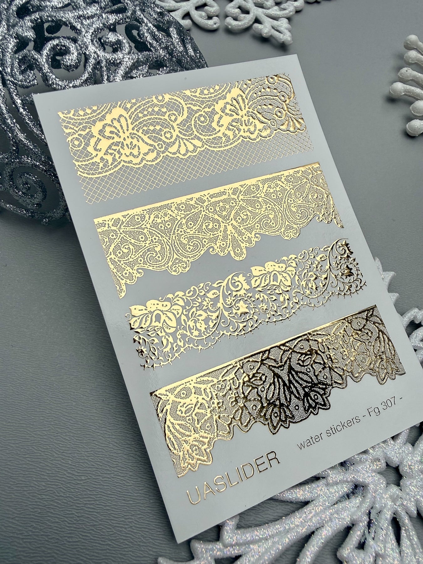 Lace Nail Decals — Gold Foil Wide Border Strips | Fg-307 - UASLIDER