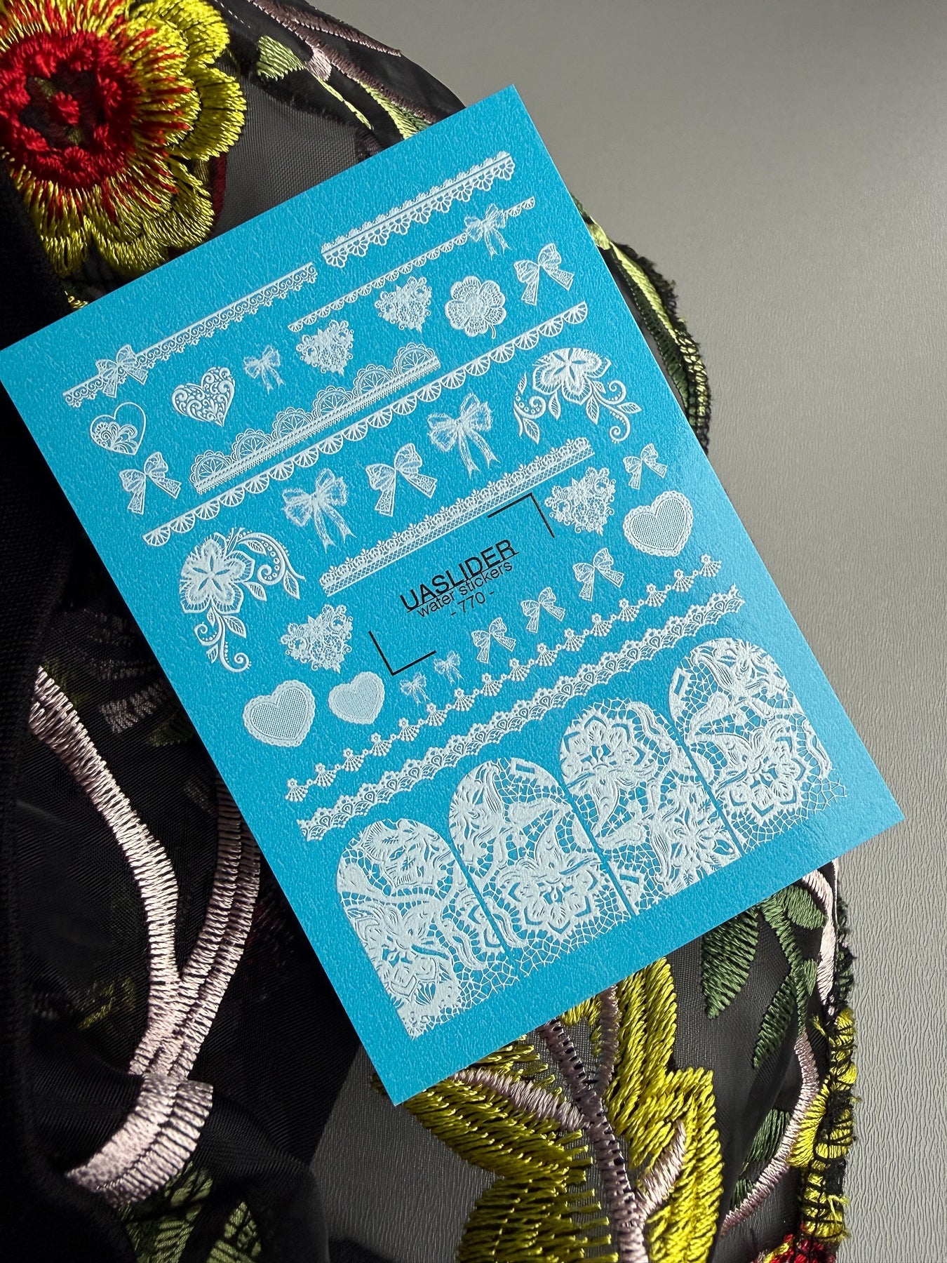Lace Nail Decals — White Bows, Hearts & Lace Strips | 770 - UASLIDER