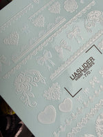 Lace Nail Decals — White Bows, Hearts & Lace Strips | 770 - UASLIDER
