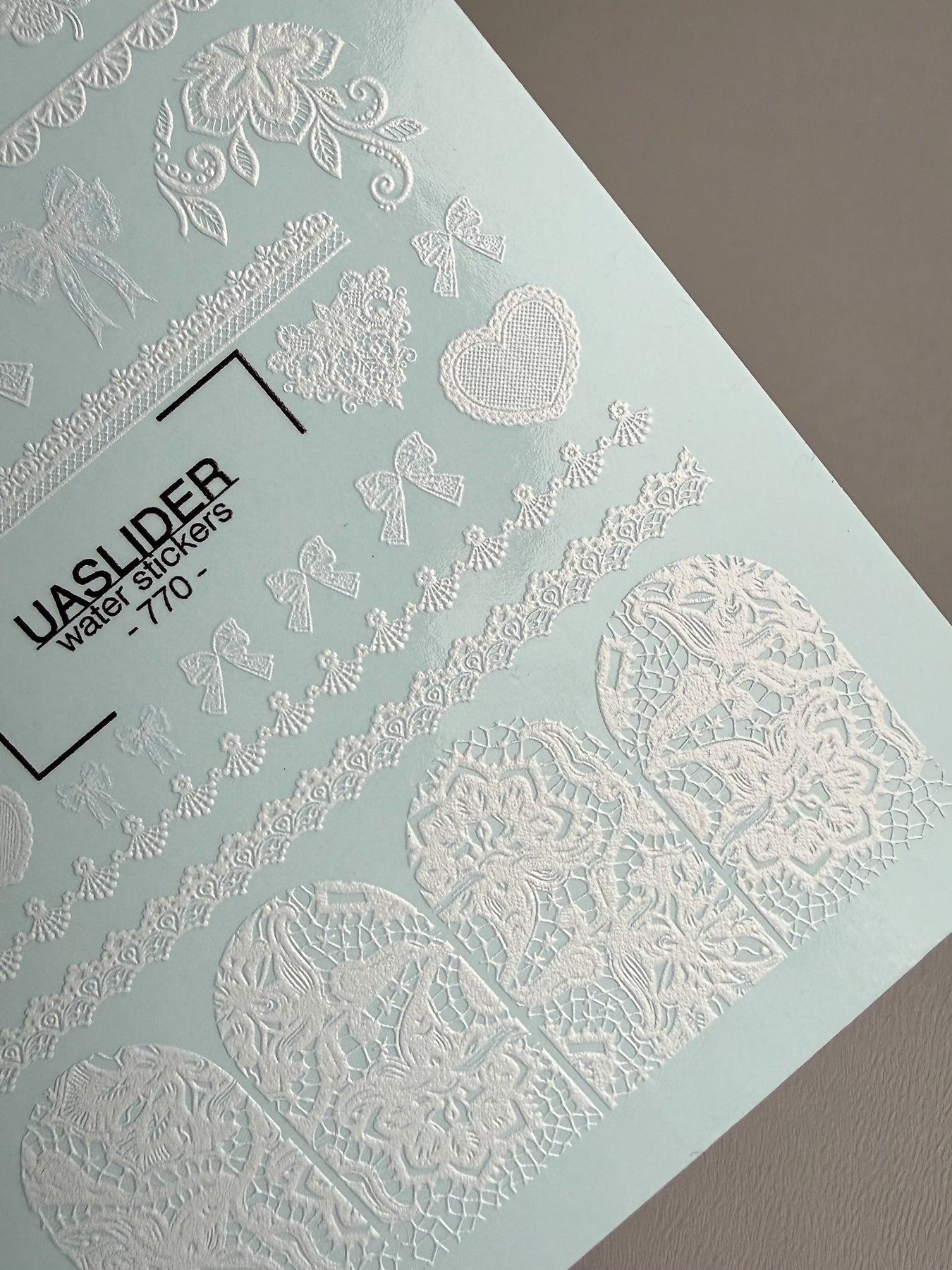 Lace Nail Decals — White Bows, Hearts & Lace Strips | 770 - UASLIDER