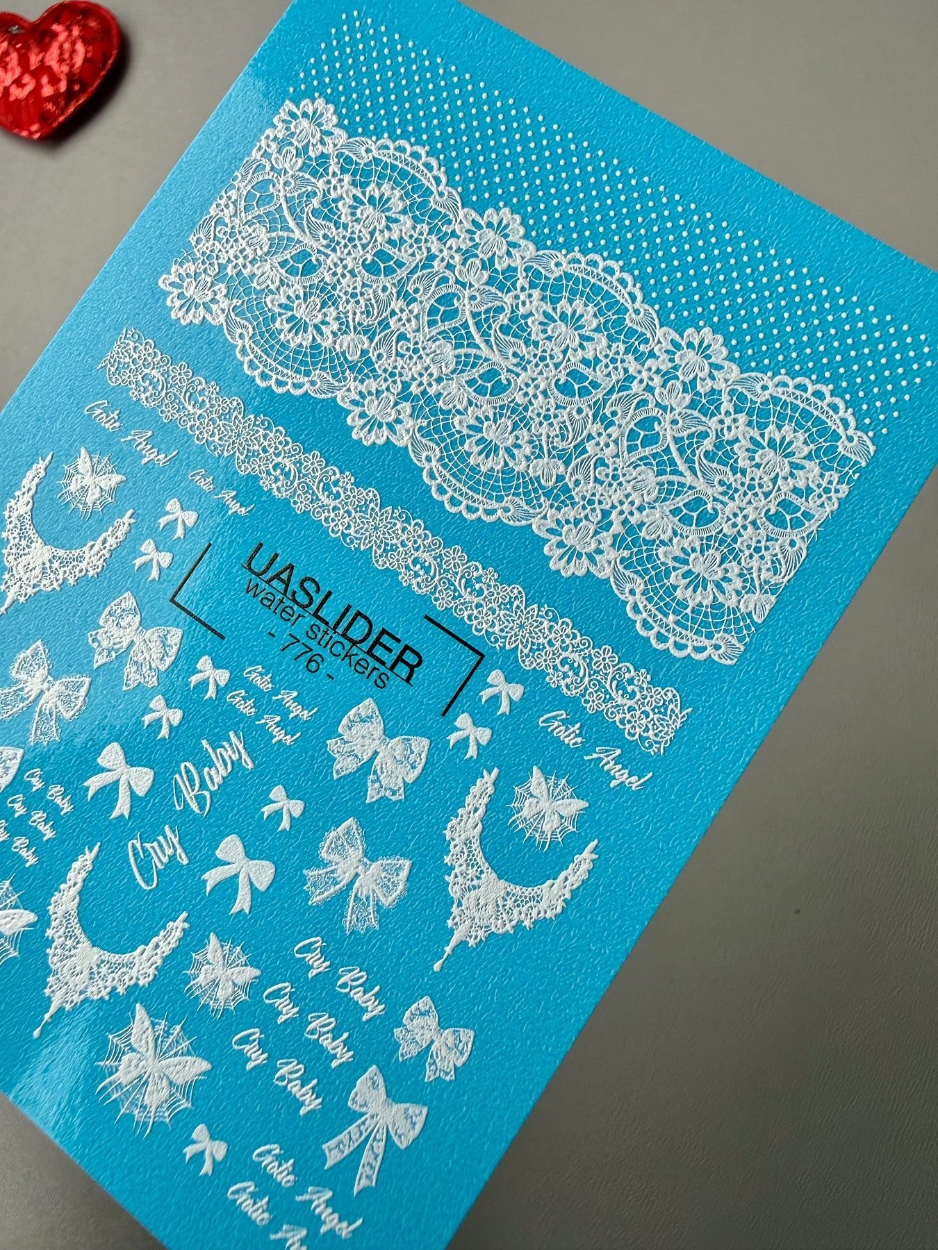 Lace Nail Decals — White Bows, Lace & "Cry Baby" Text | 776 - UASLIDER