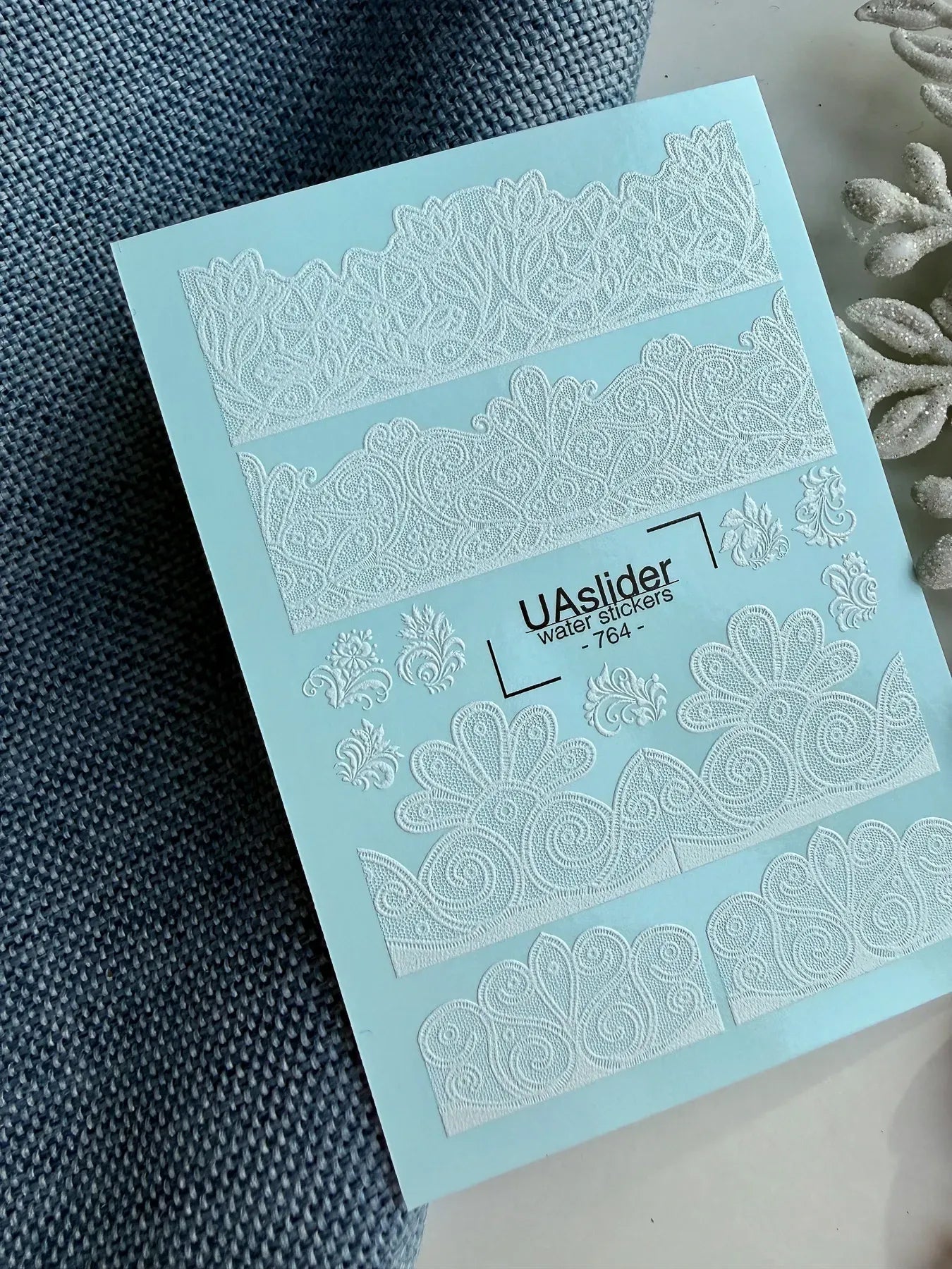 Lace Nail Decals — White Floral Lace Border Strips | 764 - UASLIDER