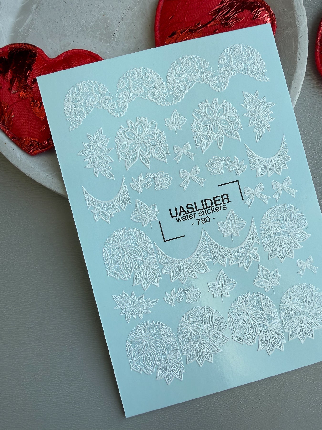 Lace Nail Decals — White Lace Florals, Moons & Bows | 780 - UASLIDER