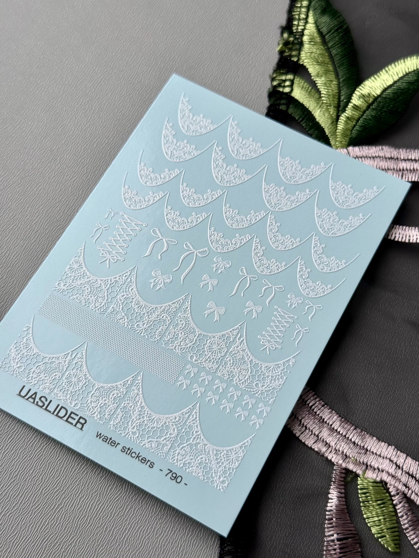 Lace Nail Decals — White Lace French Tips, Bows & Net Wraps | 790 - UASLIDER