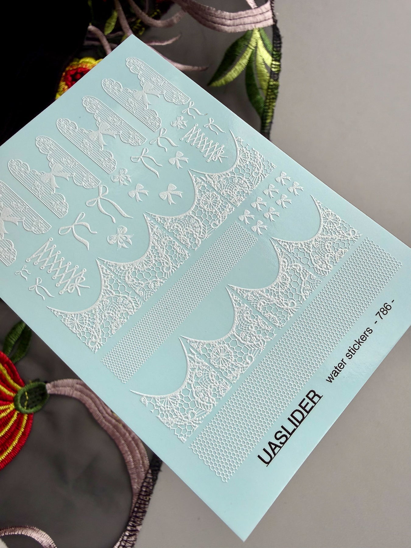 Lace Nail Decals — White Lace French Tips, Bows & Wraps | 786 - UASLIDER
