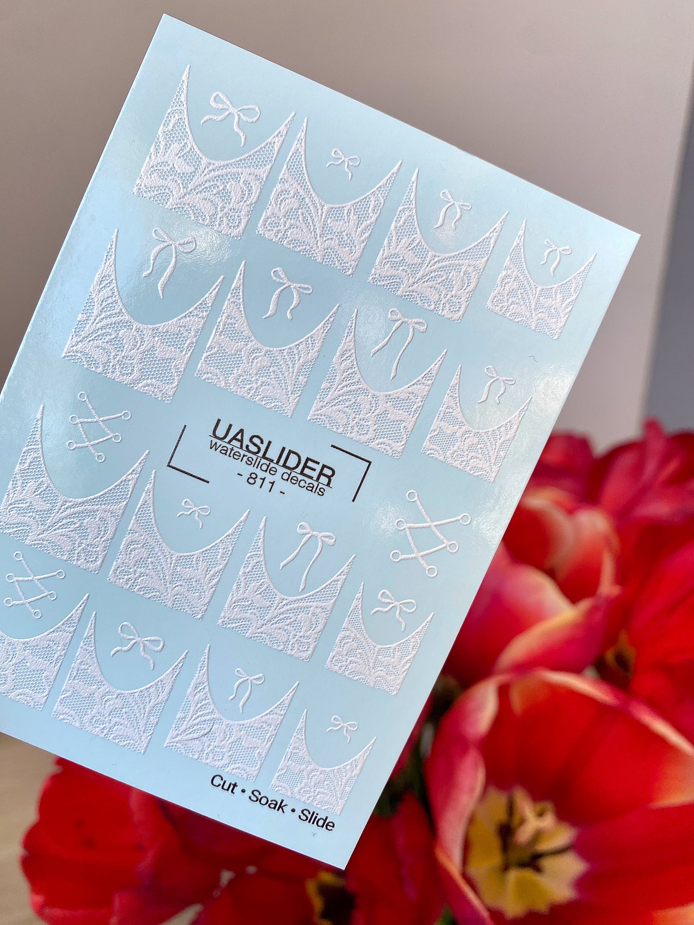 Lace Nail Decals — White Lace French Tips with Bows | 811 - UASLIDER