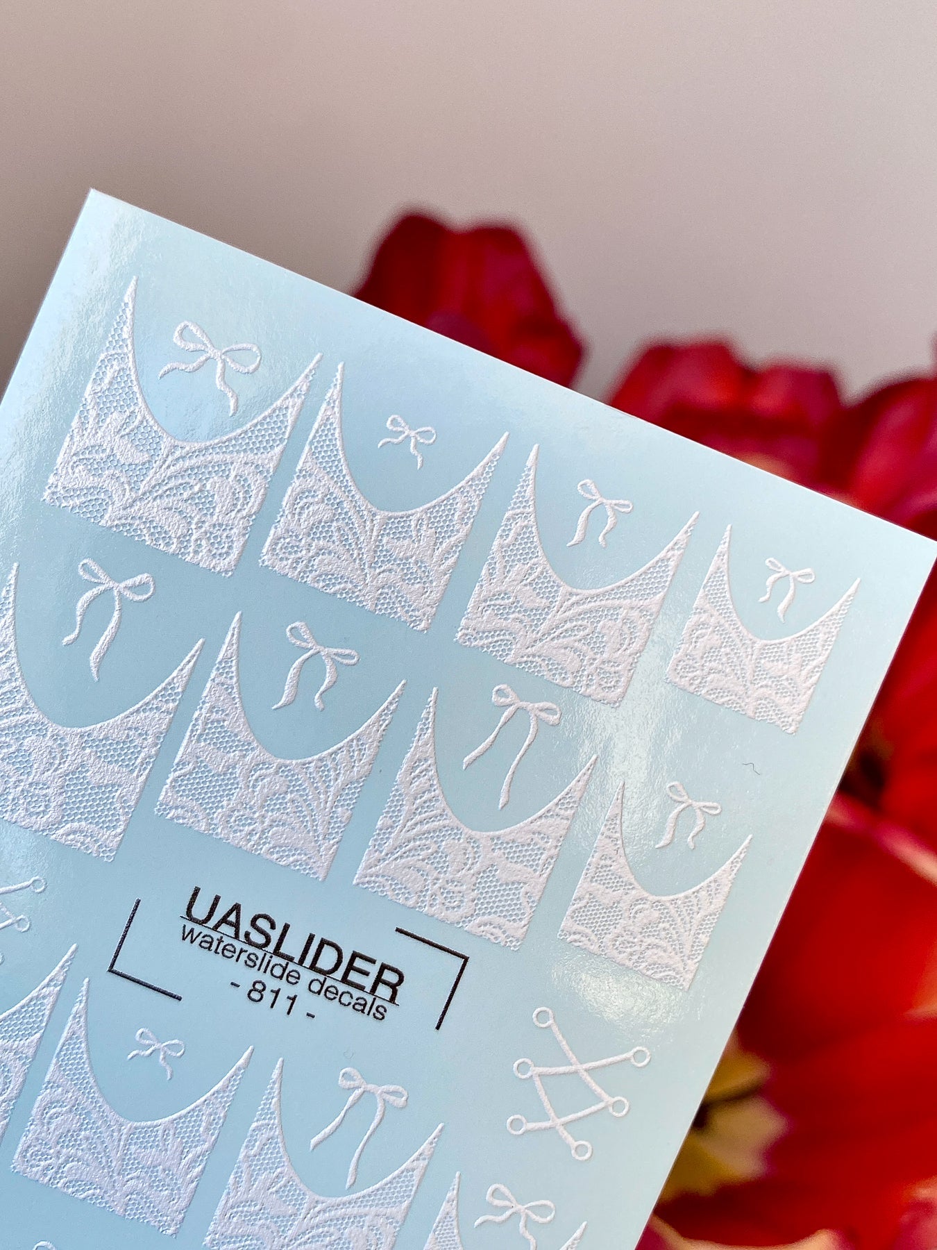 Lace Nail Decals — White Lace French Tips with Bows | 811 - UASLIDER