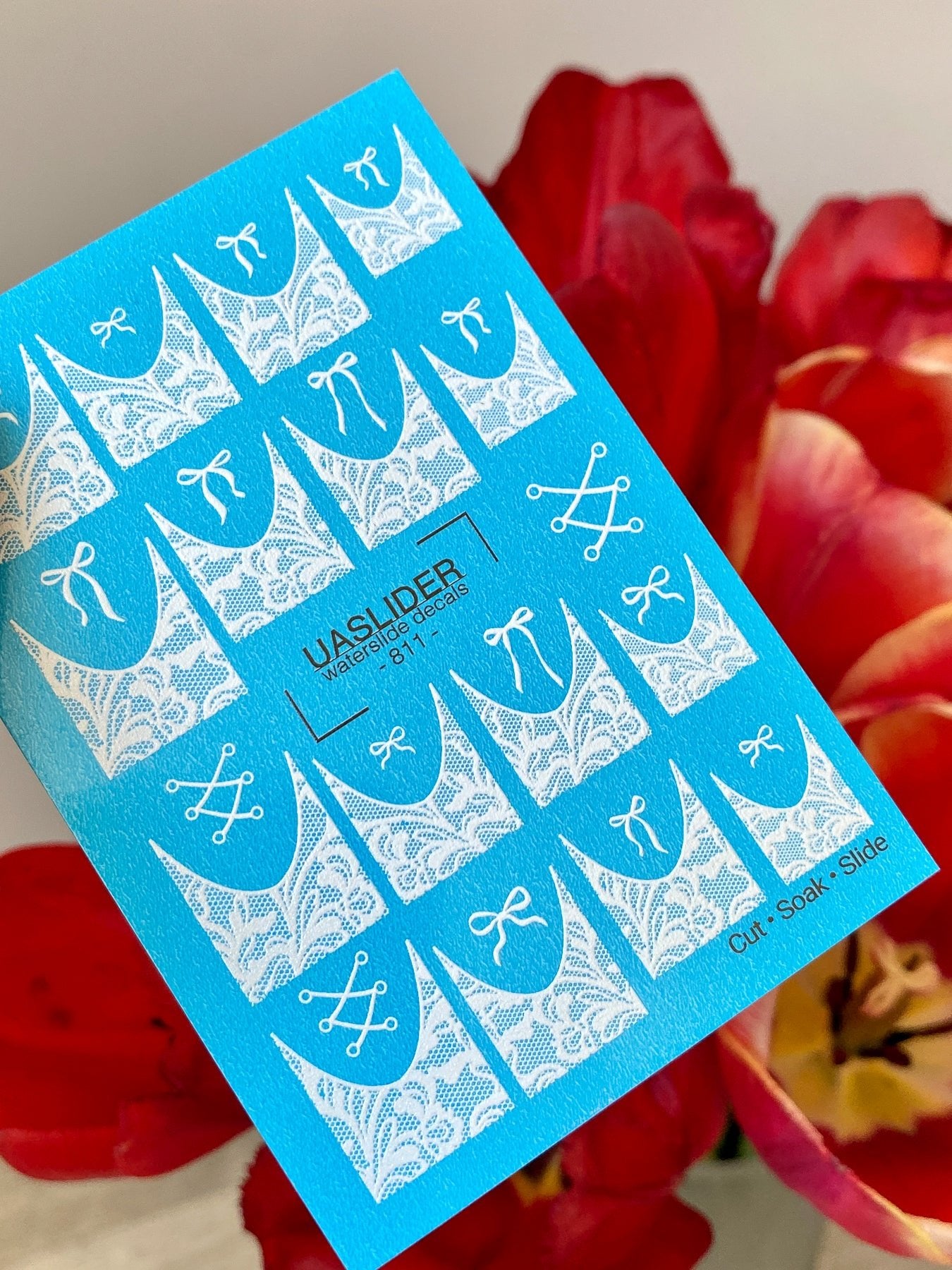 Lace Nail Decals — White Lace French Tips with Bows | 811 - UASLIDER