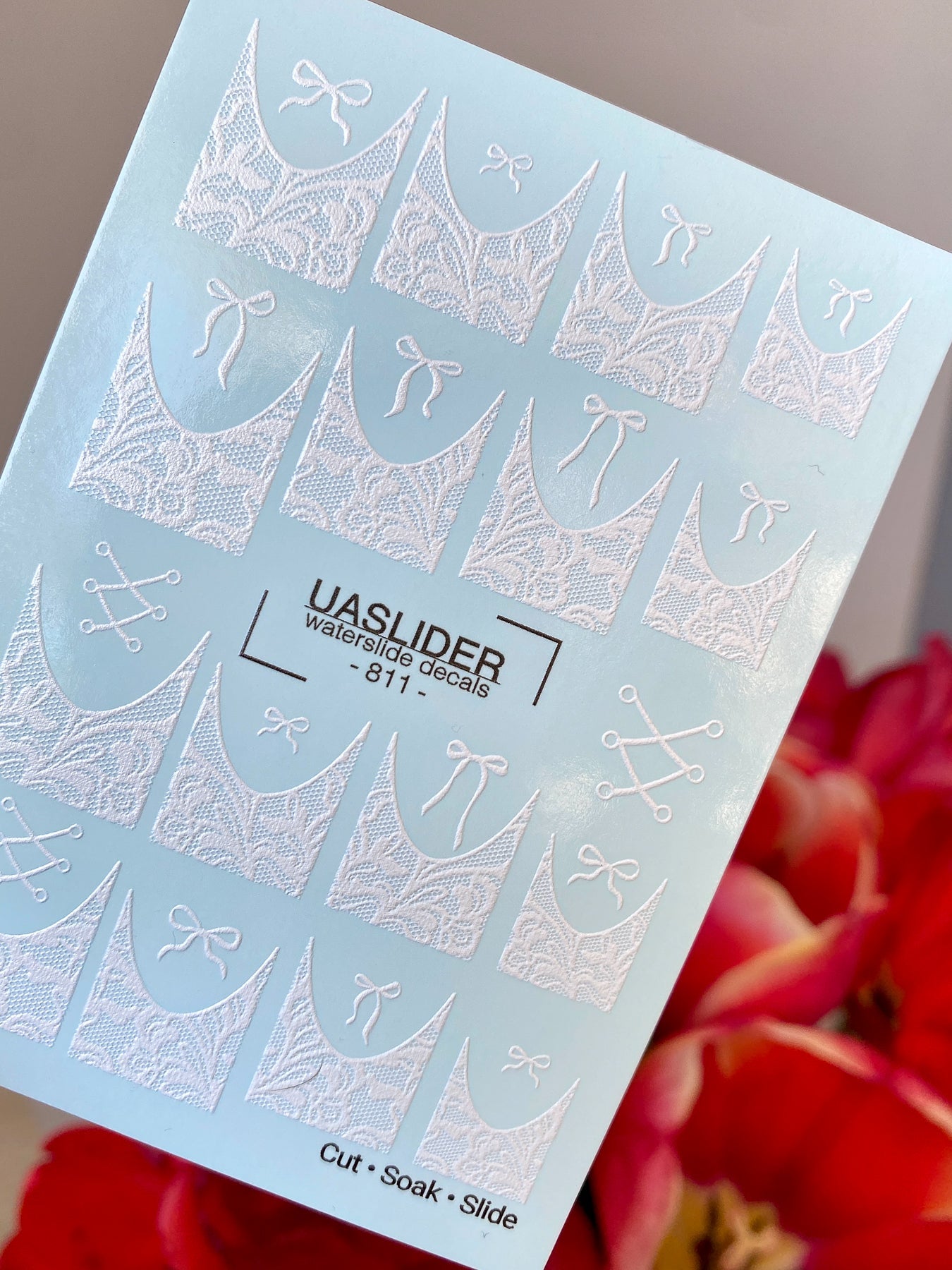 Lace Nail Decals — White Lace French Tips with Bows | 811 - UASLIDER