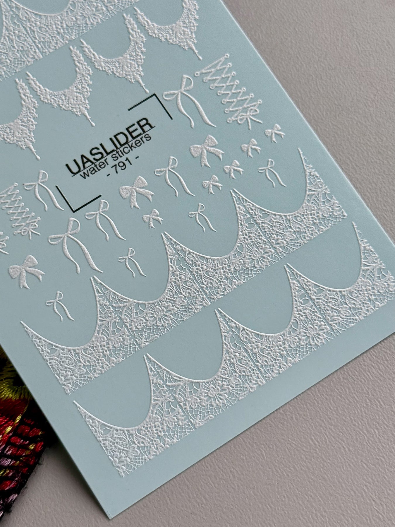 Lace Nail Decals — White Lace Tips, Chandelier & Bows | 791 - UASLIDER