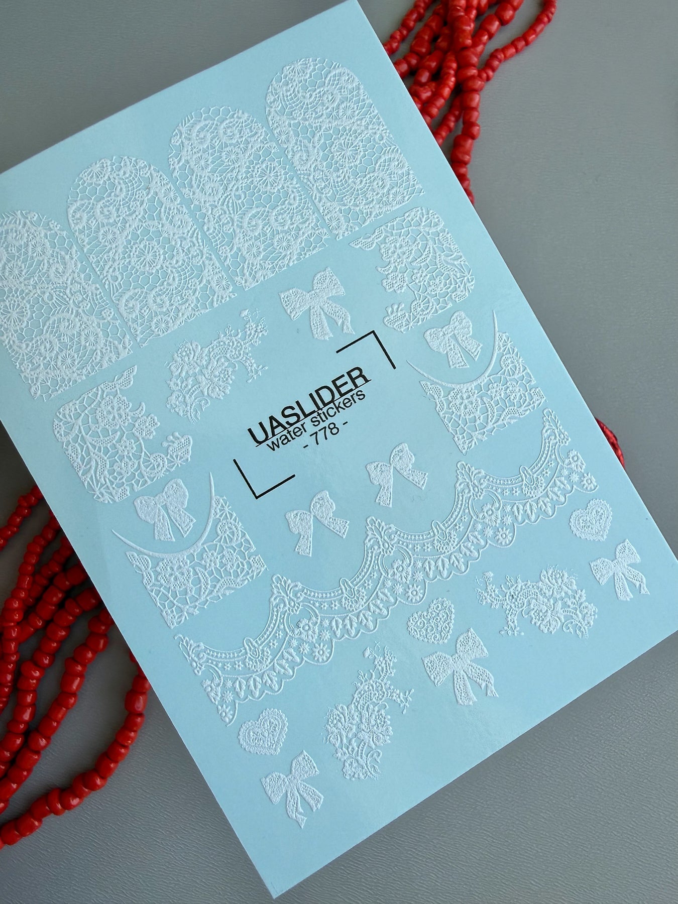 Lace Nail Decals — White Lace Wraps, Bows & Floral Hearts | 778 - UASLIDER