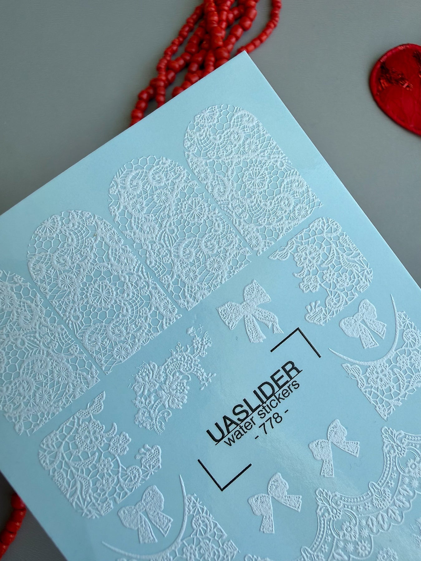 Lace Nail Decals — White Lace Wraps, Bows & Floral Hearts | 778 - UASLIDER