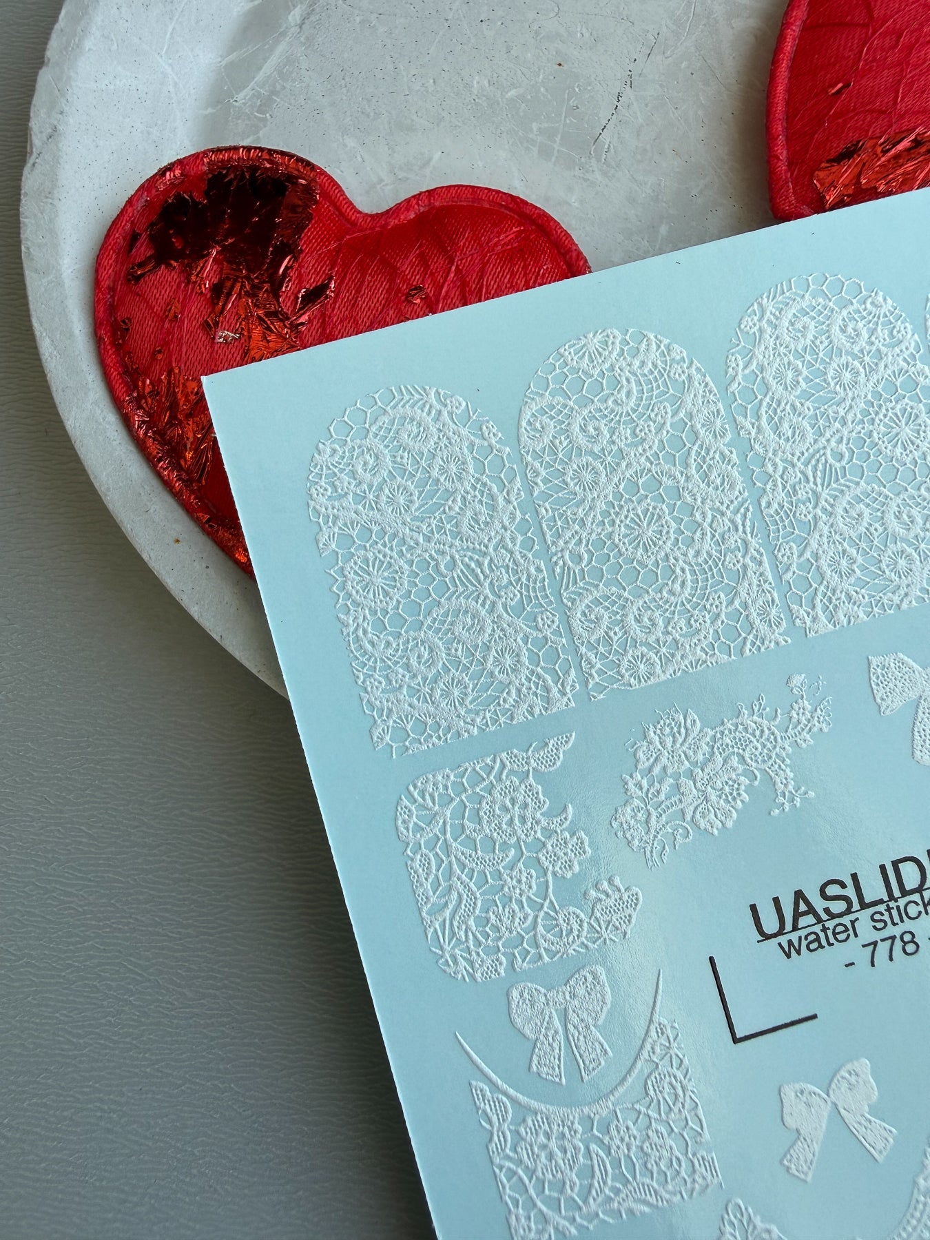 Lace Nail Decals — White Lace Wraps, Bows & Floral Hearts | 778 - UASLIDER