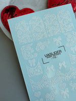 Lace Nail Decals — White Lace Wraps, Bows & Floral Hearts | 778 - UASLIDER