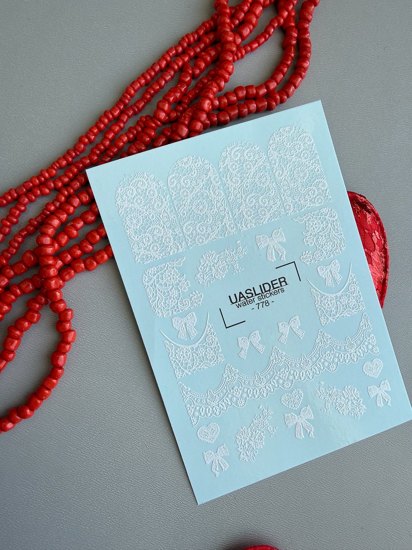 Lace Nail Decals — White Lace Wraps, Bows & Floral Hearts | 778 - UASLIDER