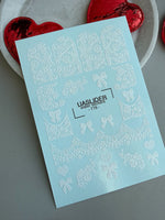 Lace Nail Decals — White Lace Wraps, Bows & Floral Hearts | 778 - UASLIDER