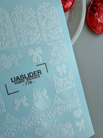 Lace Nail Decals — White Lace Wraps, Bows & Floral Hearts | 778 - UASLIDER