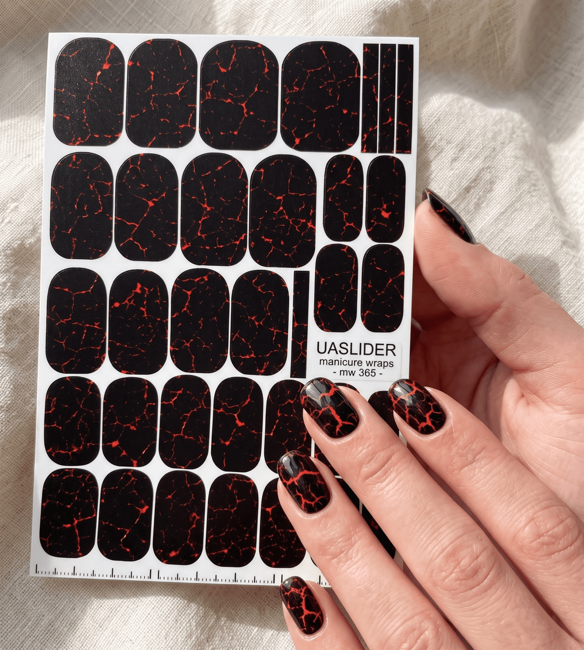 Lava Crackle Manicure Nail Wraps — Black & Red Veins | mw-365 - UASLIDER