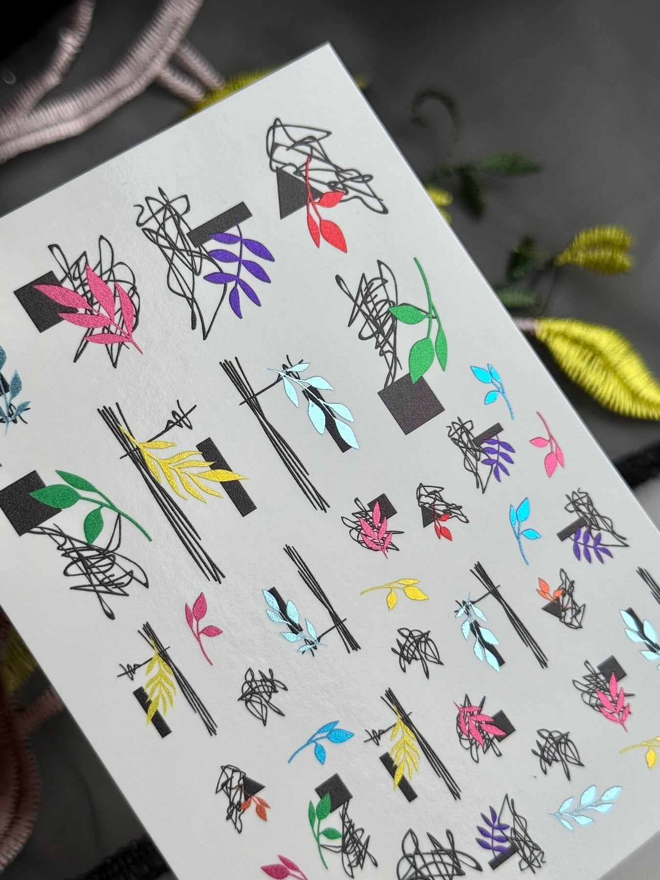 Leaf Nail Decals — Abstract Branches, Black Blocks & Scribbles | MC-059 - UASLIDER