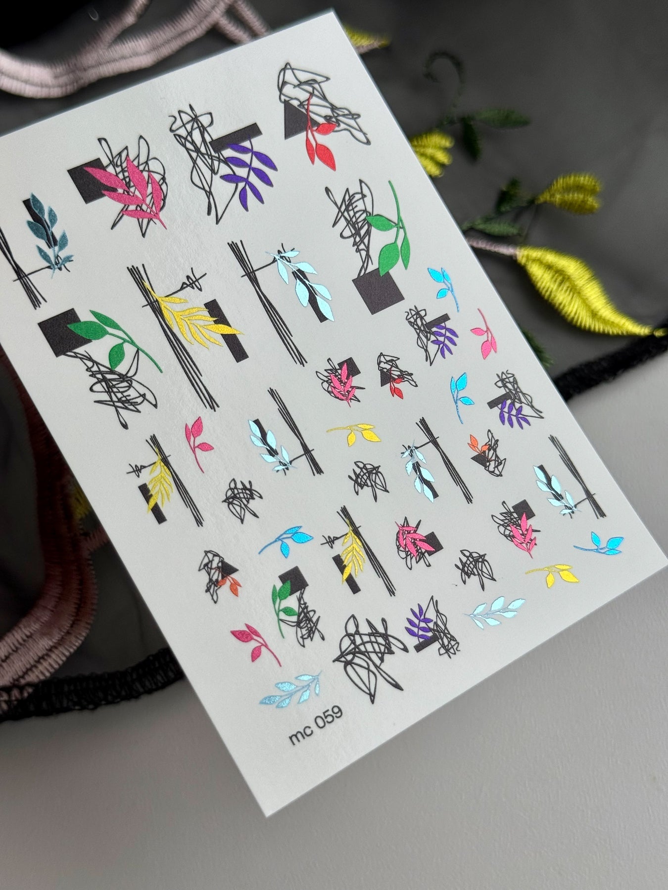 Leaf Nail Decals — Abstract Branches, Black Blocks & Scribbles | MC-059 - UASLIDER