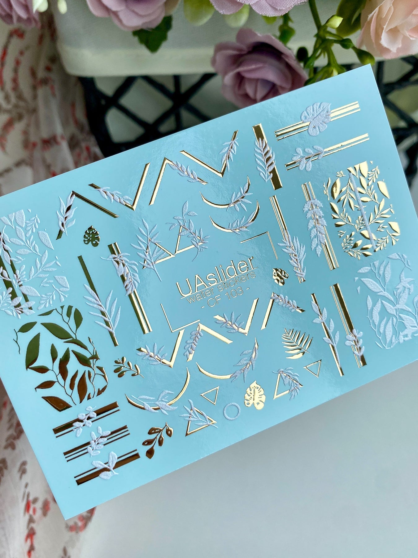Leaf Nail Decals — Gold Foil Botanicals & Geometric Lines | CF - 103 - UASLIDER