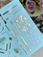 Leaf Nail Decals — Gold Foil Botanicals & Geometric Lines | CF - 103 - UASLIDER