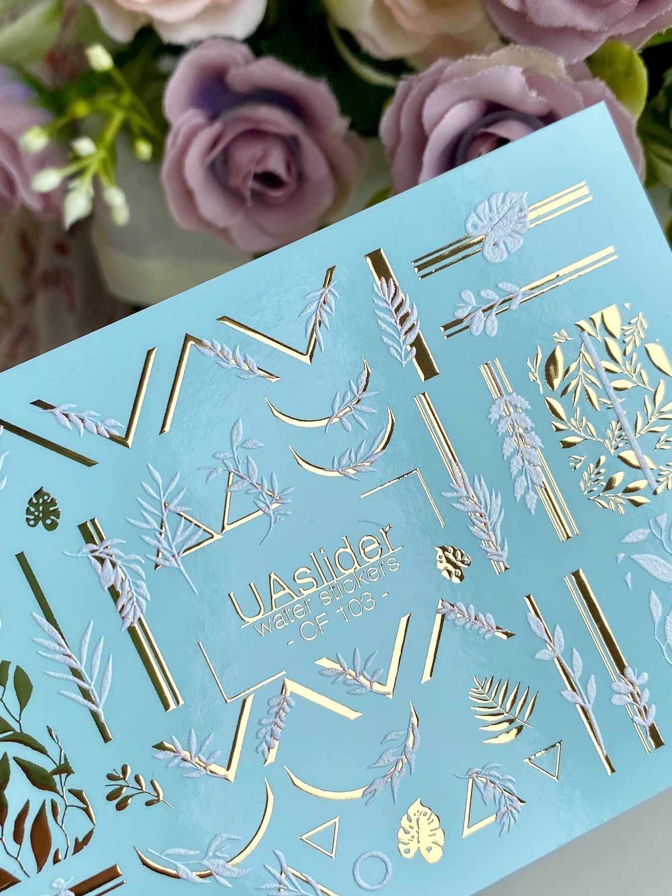 Leaf Nail Decals — Gold Foil Botanicals & Geometric Lines | CF - 103 - UASLIDER