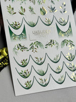 Leaf Nail Decals — Green Botanical Leaves with Gold Foil | CF - 822 - UASLIDER