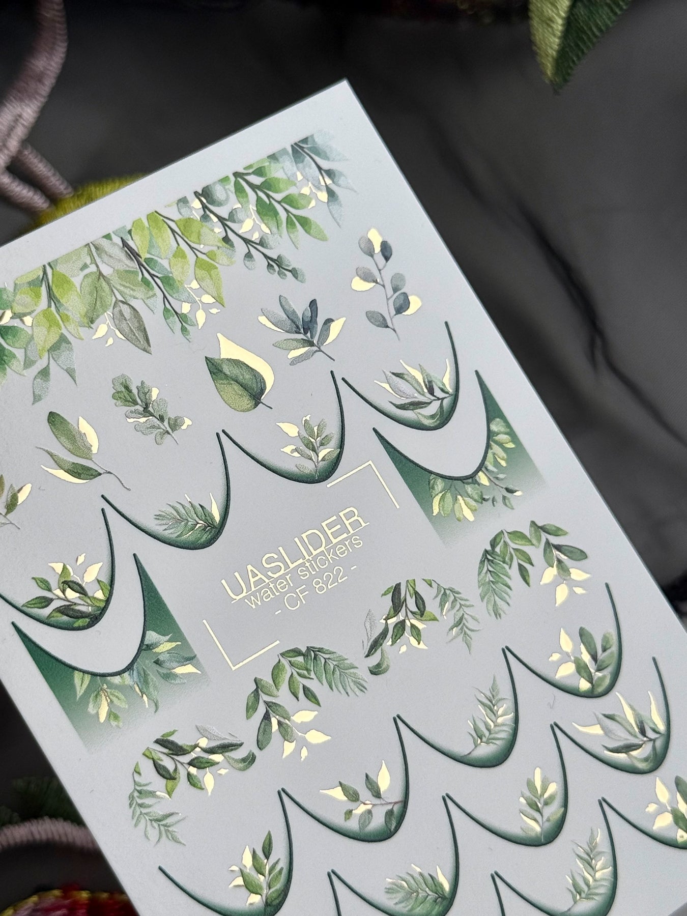 Leaf Nail Decals — Green Botanical Leaves with Gold Foil | CF - 822 - UASLIDER