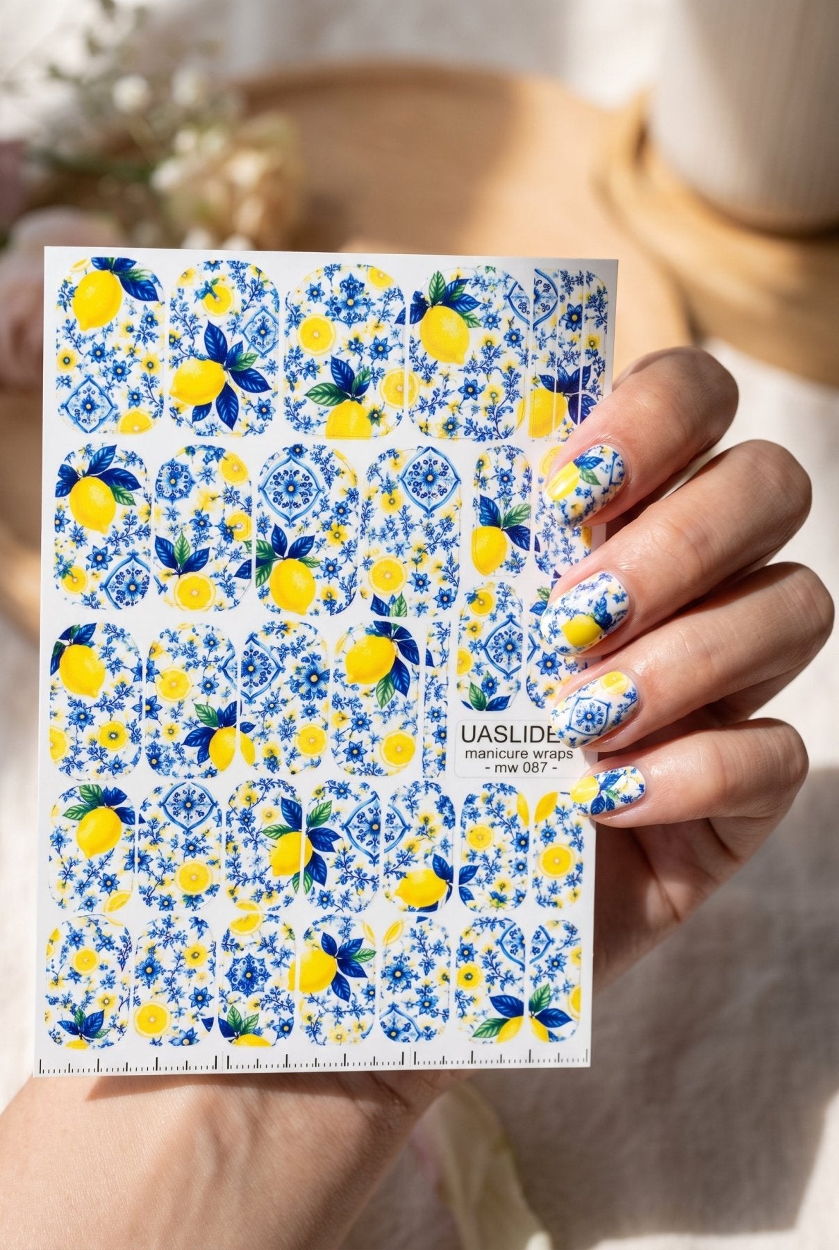 Lemon & Blue Tile Manicure Wraps — Mediterranean Pattern | mw-087 - UASLIDER