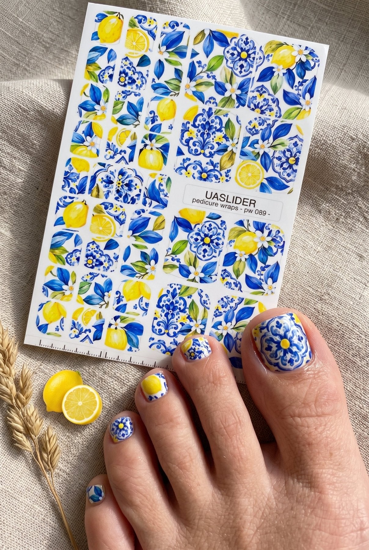 Lemon & Blue Tile Pedicure Wraps — Mediterranean Floral | pw-089 - UASLIDER