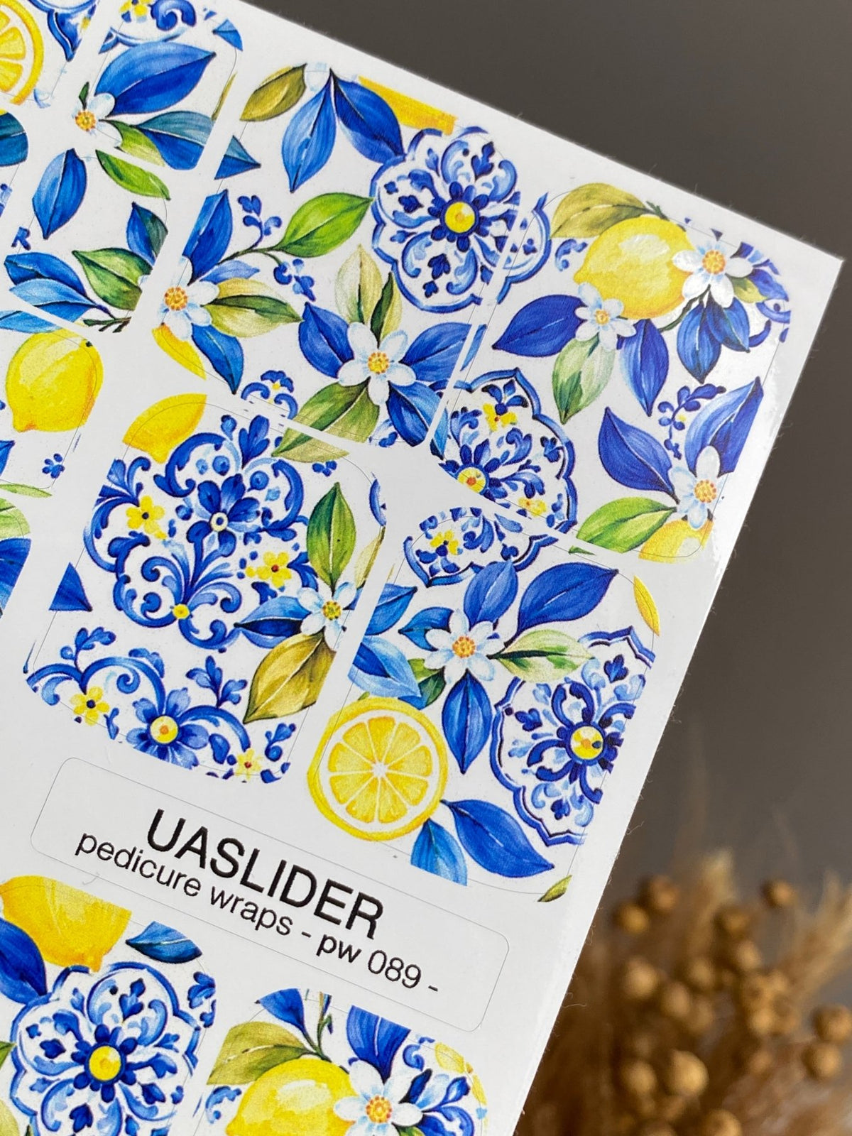 Lemon & Blue Tile Pedicure Wraps — Mediterranean Floral | pw-089 - UASLIDER