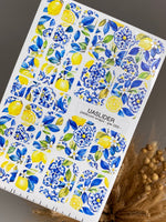 Lemon & Blue Tile Pedicure Wraps — Mediterranean Floral | pw-089 - UASLIDER