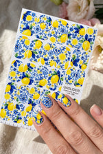 Lemon Garden Manicure Wraps — Blue Floral Tile Pattern | mw-088 - UASLIDER