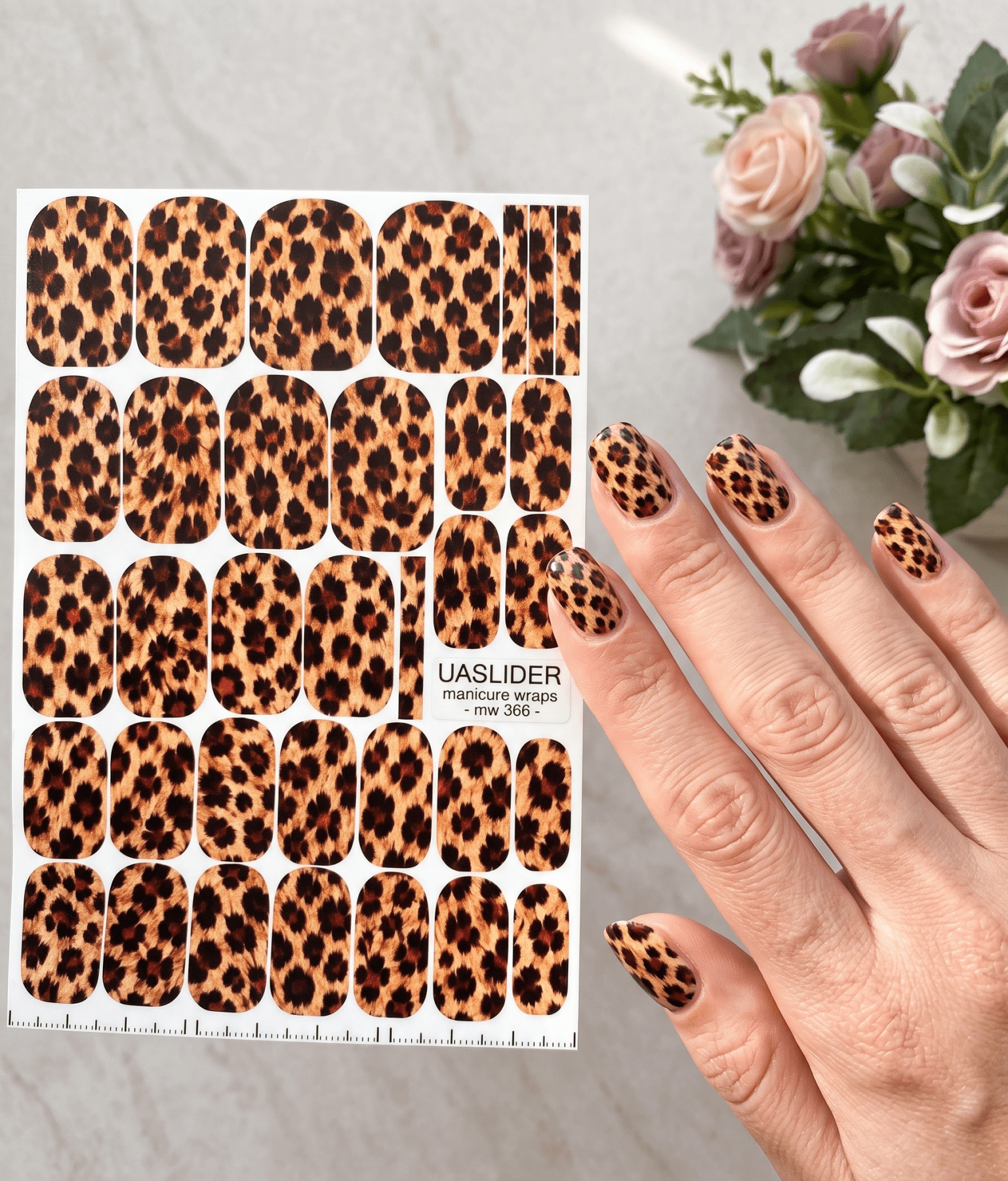 Leopard Print Manicure Nail Wraps — Tan & Black Spots | mw-366 - UASLIDER