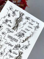 Lily & Script Nail Decals — Black Line Art Flowers & Words | 806 - UASLIDER