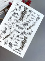 Lily & Script Nail Decals — Black Line Art Flowers & Words | 806 - UASLIDER