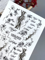 Lily & Script Nail Decals — Black Line Art Flowers & Words | 806 - UASLIDER