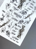 Lily & Script Nail Decals — Black Line Art Flowers & Words | 806 - UASLIDER