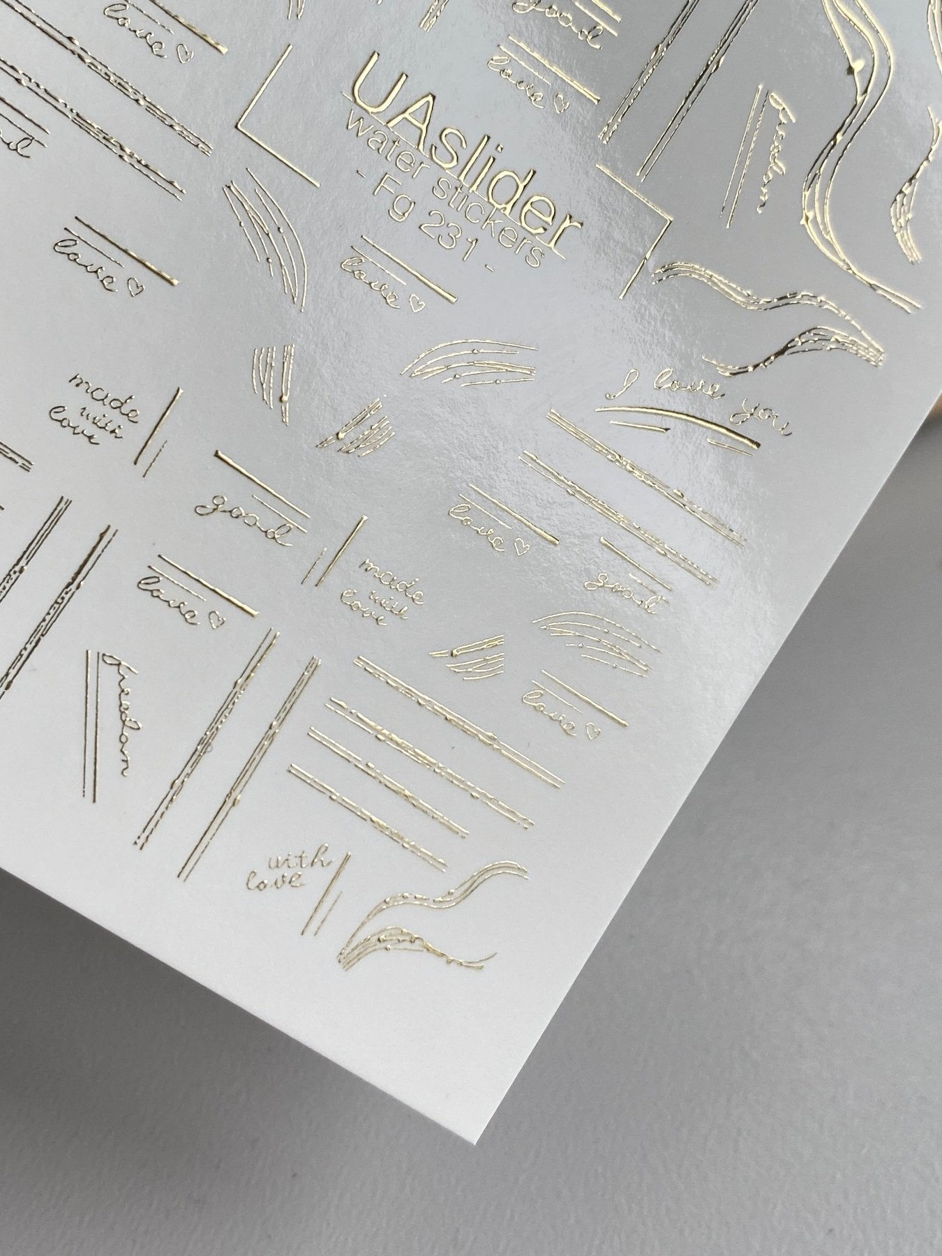 Line Art Nail Decals — Gold Foil Brushstrokes & Quotes | Fg - 231 - UASLIDER