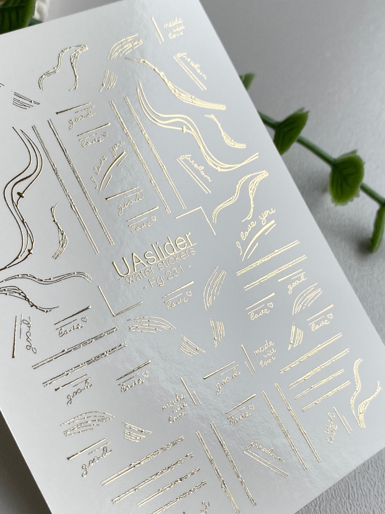 Line Art Nail Decals — Gold Foil Brushstrokes & Quotes | Fg - 231 - UASLIDER