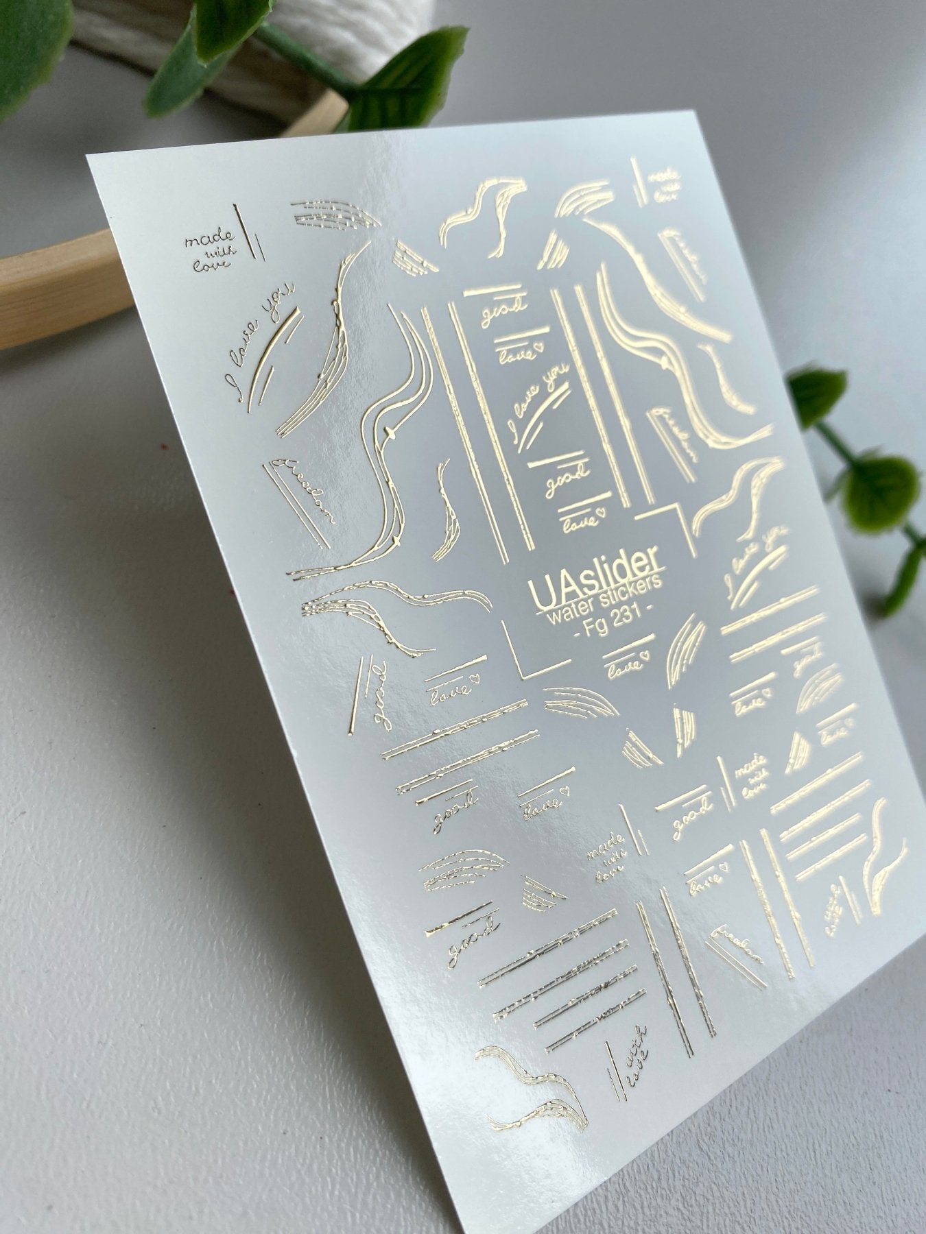 Line Art Nail Decals — Gold Foil Brushstrokes & Quotes | Fg - 231 - UASLIDER