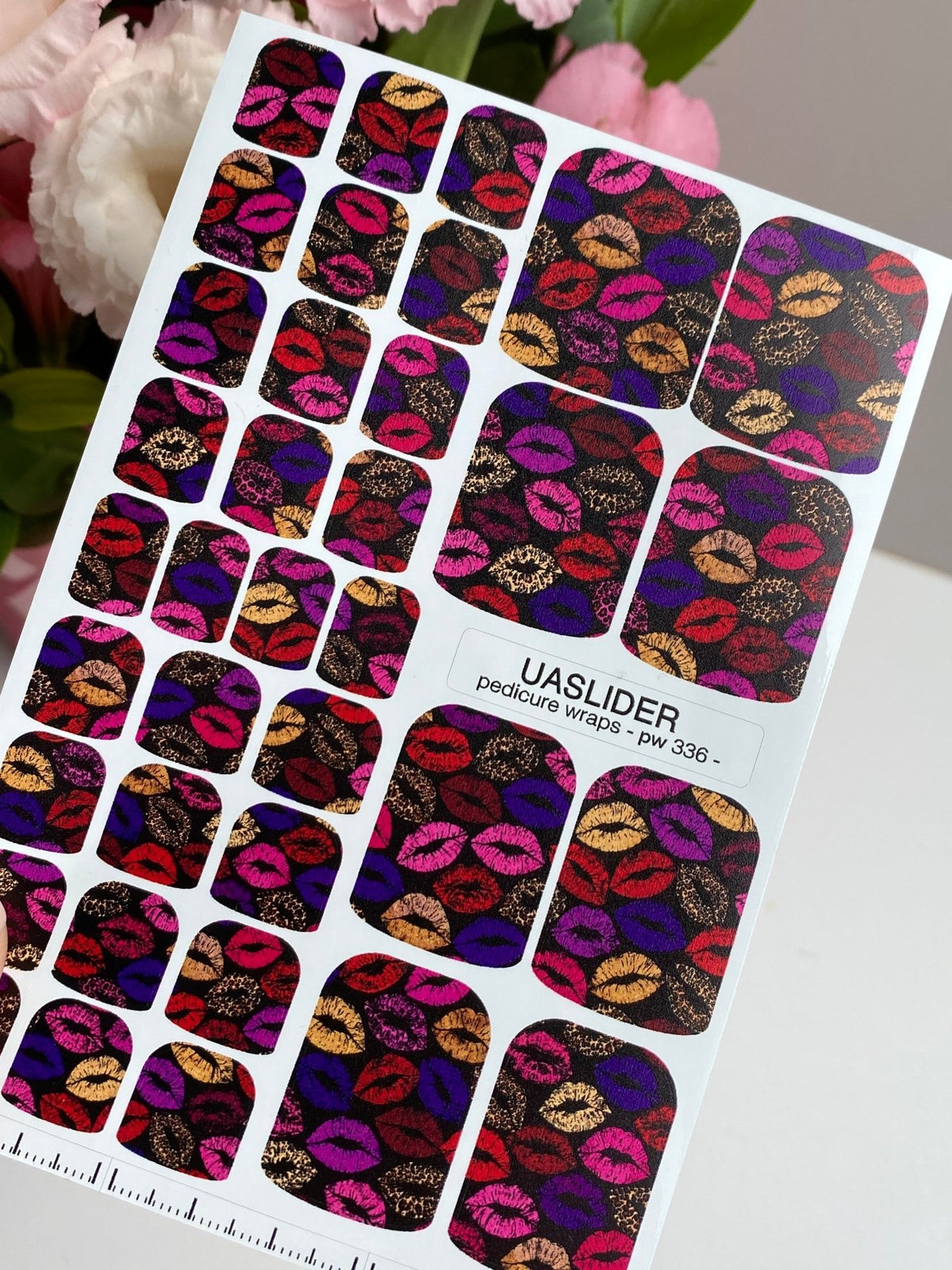 Lip Print Pedicure Nail Wraps — Pink, Red & Purple Kisses | pw-336 - UASLIDER