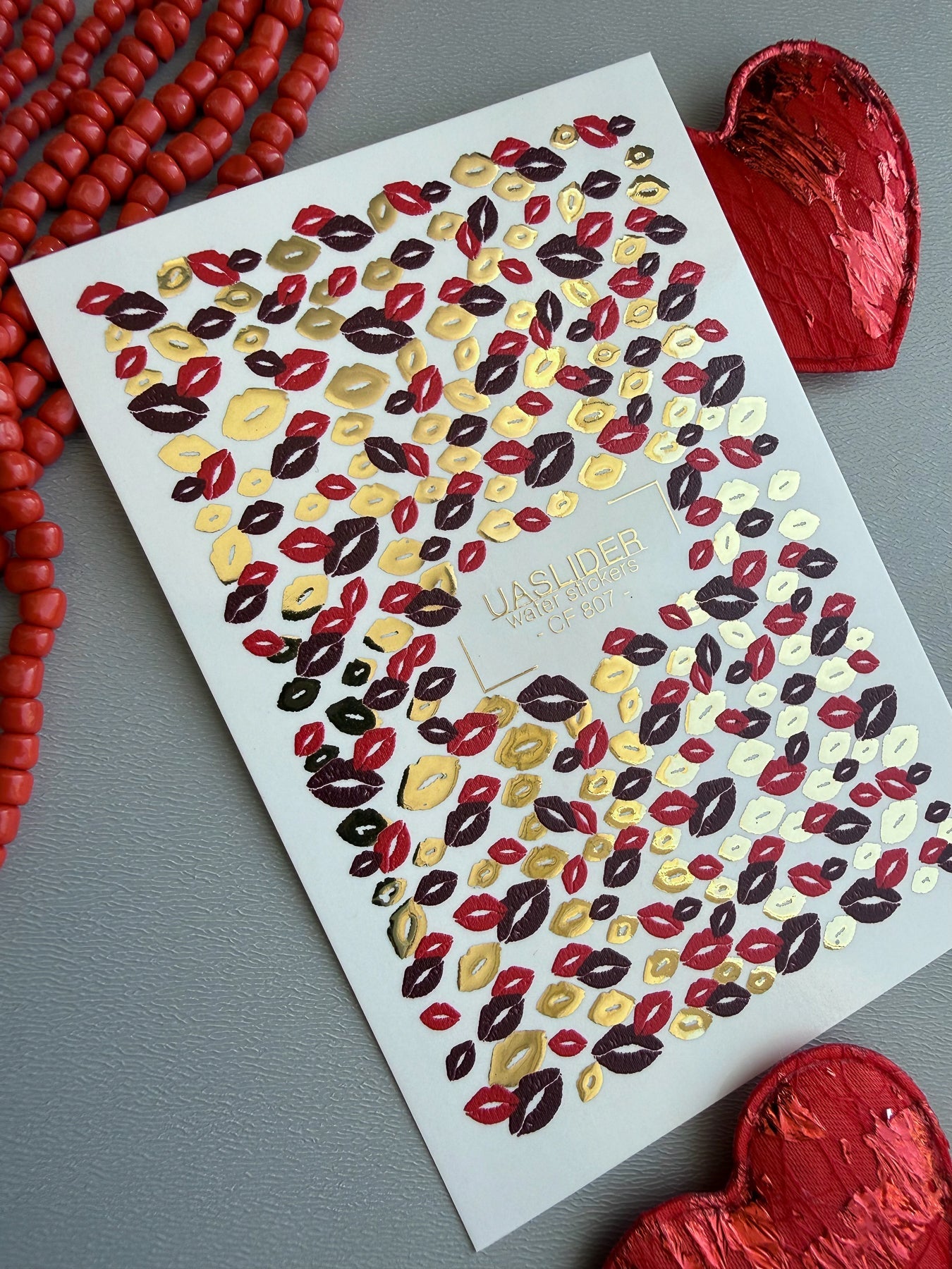 Lips Print Nail Decals — Kiss Print Pattern Gold Foil | CF - 807 - UASLIDER