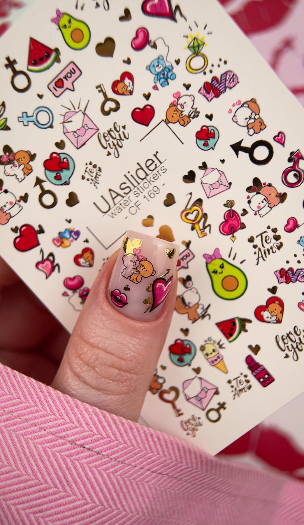 Love Nail Decals — Cute Valentine Characters & Gold Foil | CF - 169 - UASLIDER
