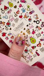 Love Nail Decals — Cute Valentine Characters & Gold Foil | CF - 169 - UASLIDER