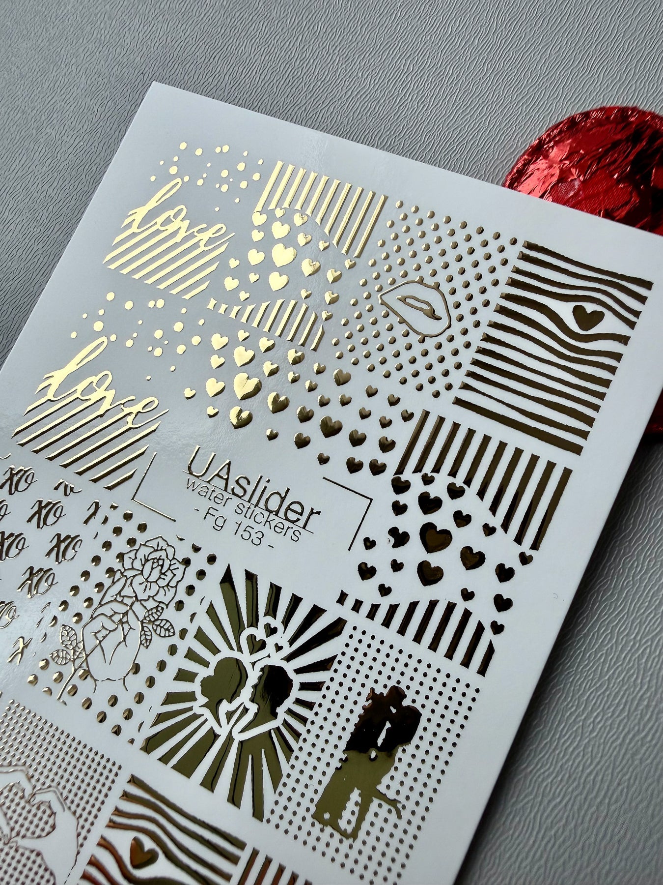 Love Pattern Nail Decals — Gold Foil Hearts & Textures | Fg - 153 - UASLIDER