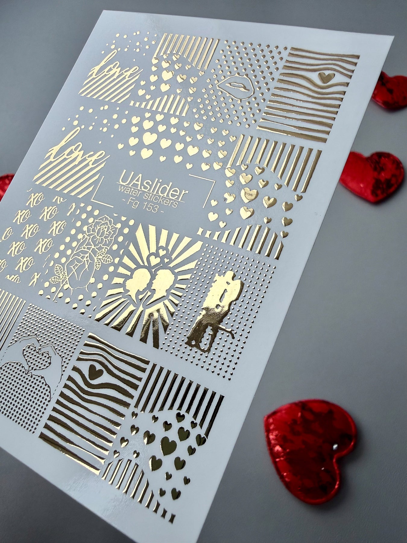 Love Pattern Nail Decals — Gold Foil Hearts & Textures | Fg - 153 - UASLIDER