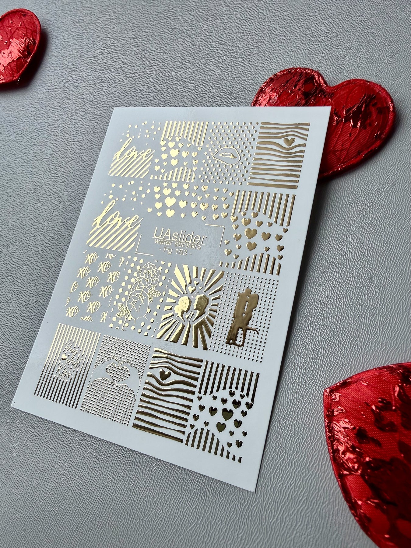 Love Pattern Nail Decals — Gold Foil Hearts & Textures | Fg - 153 - UASLIDER
