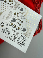 Love Text Heart Nail Decals — Mixed Hearts Gold Foil | CF - 814 - UASLIDER